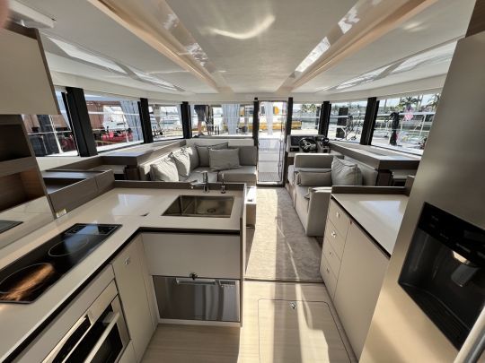 The galley, located just off the main deck, is functional and well-equipped