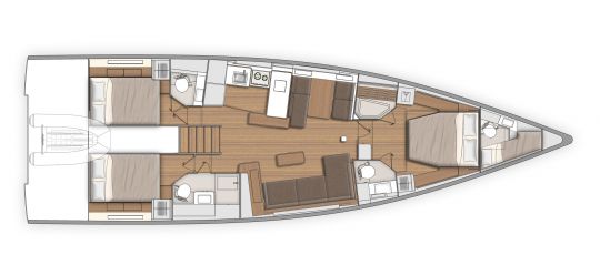 Plan d'aménagement du First Yacht 53 version 3 salles de bain