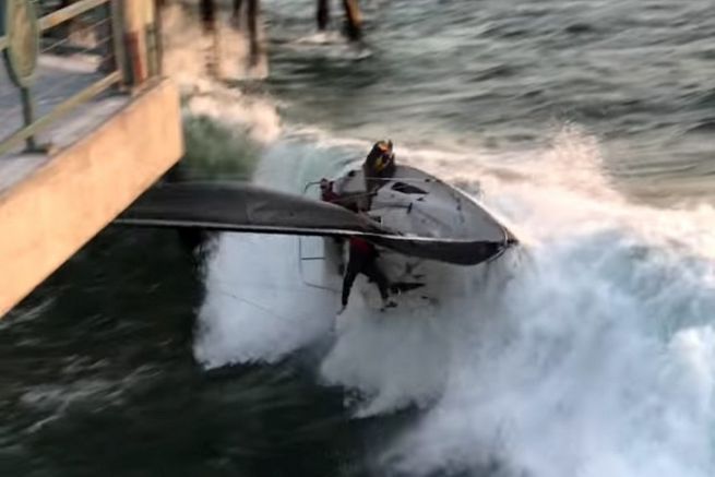 Sailboat capsizing at Redondo Beach