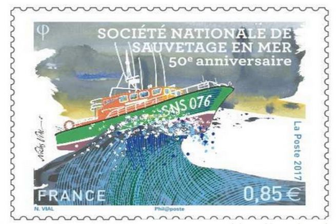 The stamp in the colours of the SNSM