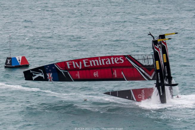 Team New Zealand capsizes in the America's Cup