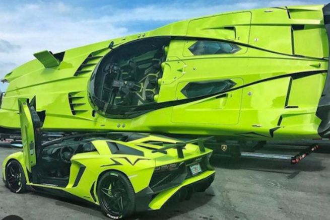 The Lamborghini Aventador SV Roadster and matching superyacht