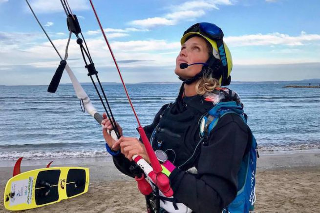 Doris Wetzel on the day of her departure for the Mediterranean crossing by kitesurfing