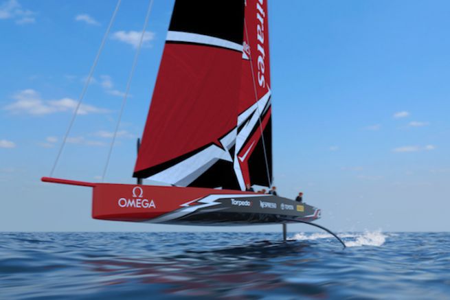 The AC75, the monohull without keel or foils that will be used for the America's Cup