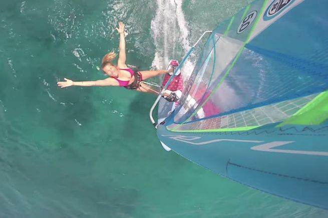 Sarah in windsurf session