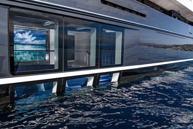 The semi-submerged lounge of the superyacht Elandess