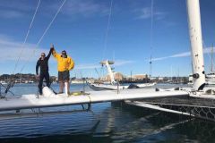Chris Welsh (in yellow) at the arrival of the Hydrofoil in California