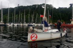 Hanabi, a mini 6.50 converted for cruising in the port of Tobermory in Scotland