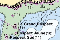 The Brest Narrows with, in magenta, the new land-sea limit