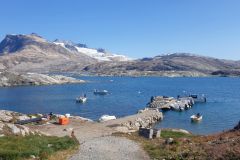 Mooring in front of a village on Greenland's east coast