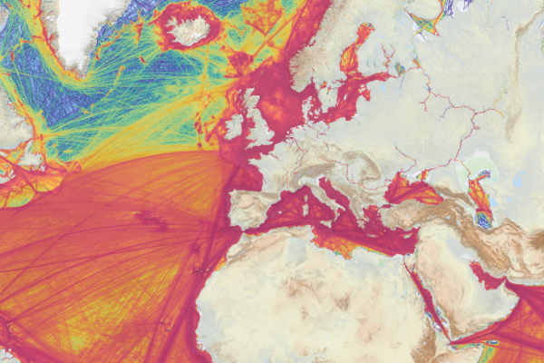 A colorful map of maritime traffic