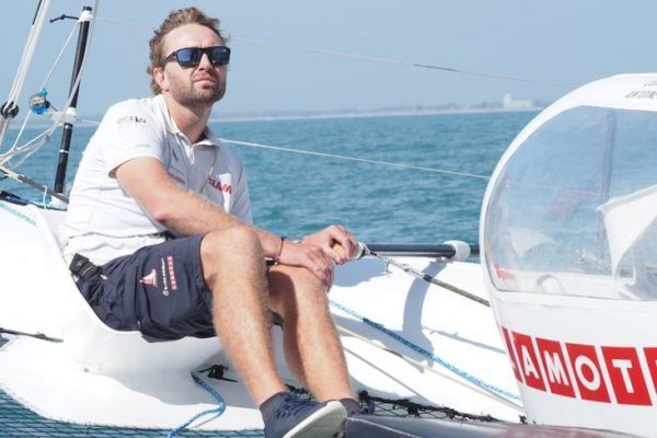 Luke Berry at the helm of his trimaran